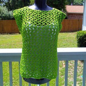 Handed Crafted Crochet  Summer Tunic, Size Large, Color Green..